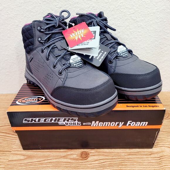 Skechers Womens Work McColl Boots Size 5 Wide Black Composite Toe Waterproof - Picture 1 of 7